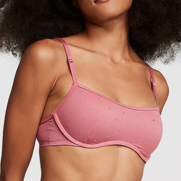 PINK VS Mesh Push Up Rhinestone Bralette Bra medium DD - Picture 2 of 6